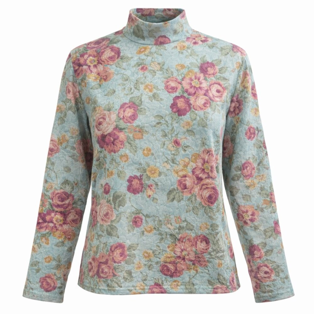 Erika & Co Leisure Vtg Retro Mock Turtleneck Top Floral Med. 12 Whimsygoth